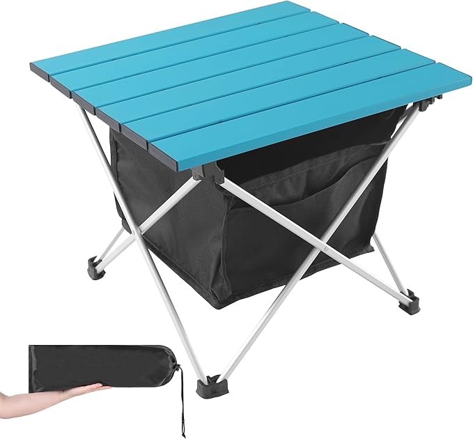 Grope Portable Camping Table Ultralight Aluminum Camp Table with Storage Bag,Beach Table for Sand with Carrying Bag,Prefect for Outdoor,Picnic,BBQ,Cooking,Festival (Blue with Storage Bag-S)