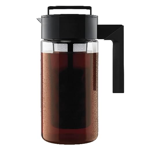 Takeya Deluxe Cold Brew Coffee Maker - BPA-Free Tritan Pitcher with Airtight Leakproof Lid, Silicone Grip Handle, Fine-Mesh Filter - Shatter-Proof, Dishwasher Safe, Made in USA - 1 Quart/Black