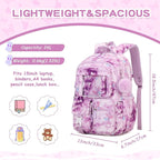 PIG PIG GIRL Kids Backpack for Girls School Bags for Middle School Students Book Bag for Elementary Primary Kawaii Ita Backpack, Purple Butterfly