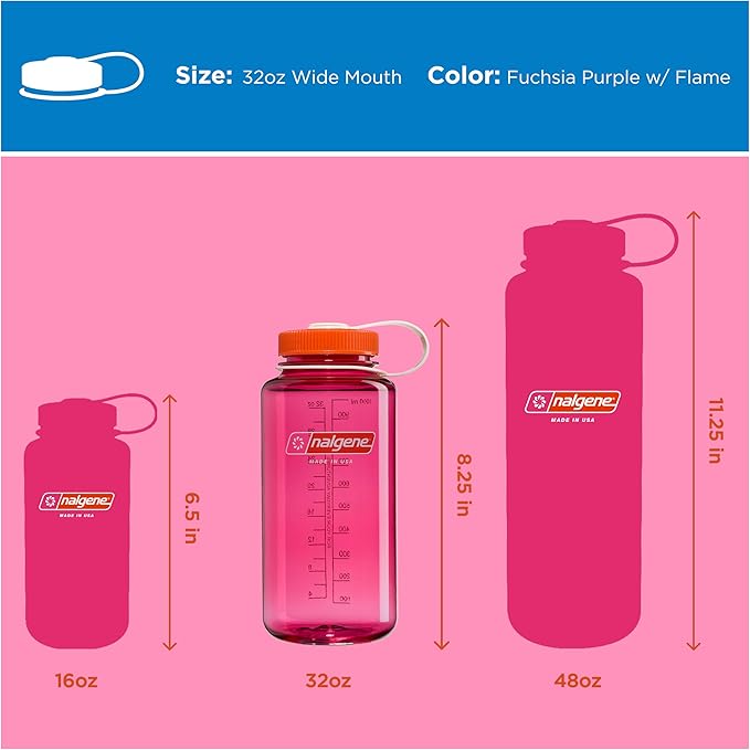 Nalgene 32 oz Wide Mouth Water Bottle | BPA-Free, Durable & Leak Proof, Lightweight Bottle for Hiking & Gym, Work & Travel