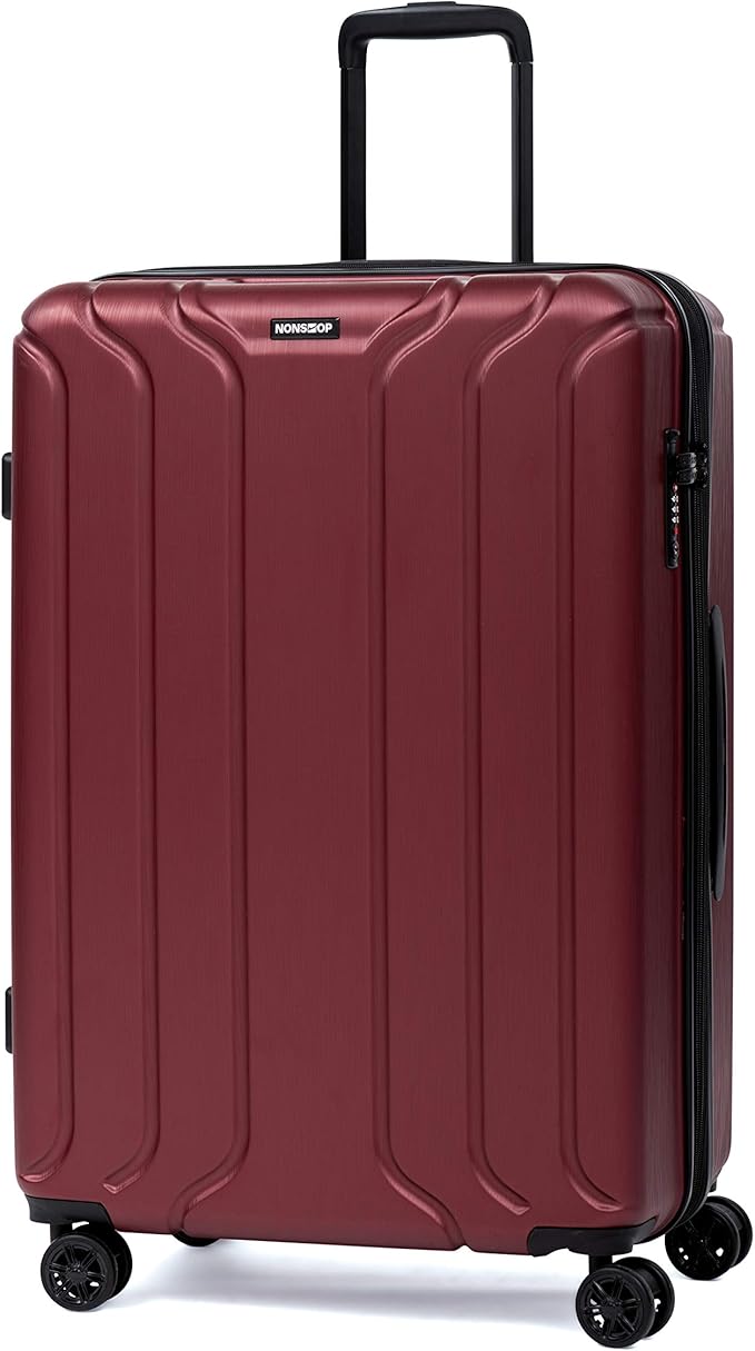 NONSTOP NEW YORK Luggage Expandable Spinner Wheels hard side shell Travel Suitcase Lightweight, TSA Lock, Double USB Port (Burgundy, Checked-Large 28-Inch)