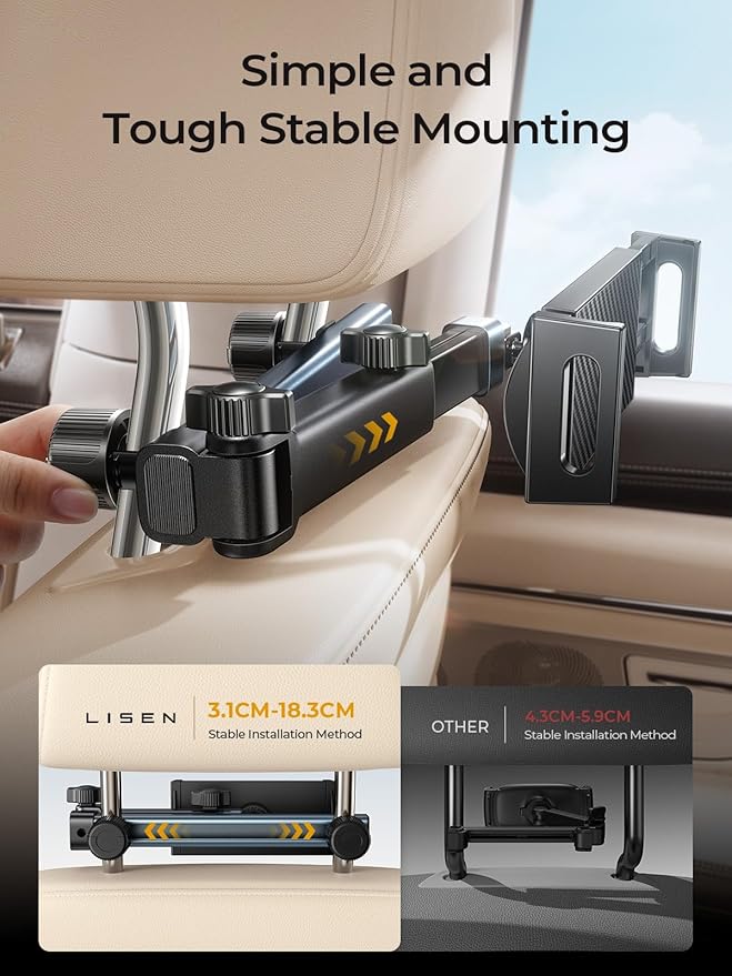 LISEN for iPad Holder Car Road Trip Essentials Travel Activities for Toddler Kids Gifts, Car Accessories for Women Moms Truck Interior 3in1 Tablet Holder for Back Seat Car Camping Headrest Organizer