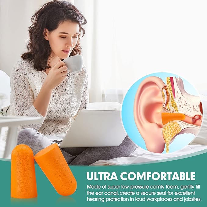 200 Pairs Earplugs for Noise Cancelling Individual Bagged Foam EarPlugs for Sleeping Work Snoring Sound Blocking Construction Loud Noise Reducing Earplugs Orange Color