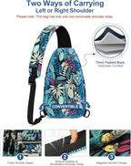 Capolo Sling Bag for Women Men Waterproof Crossbody Bags for Women Trendy Casual Fanny Pack with Convertible Shoulder Strap Chest Bag for Travel Hiking(Blue Leaves, Medium)