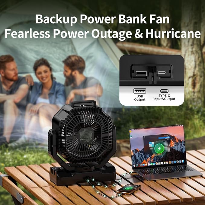 Socool 40000mAh Camping Fan Rechargeable, Battery Operated Portable Outdoor Fan Remote, 136Hrs & 4-Speed Cordless Oscillating, Table Fan with Light & Timer for Tent RV Jobsite Hurricane Power Outage