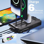 Solar Charger Power Bank 20,000mAh, Portable Charger, 4 Cables 3 Ports Fast Charging External Battery Pack with USB C for Cell Phones, Solar Panel Charger with Dual Flashlight for Camping Black