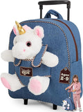 Toddler Luggage for Girls w Unicorn Toys, Kids Rolling Backpack for Girls, Toddler Suitcase, Gifts for 3 4 5 6 Year Old