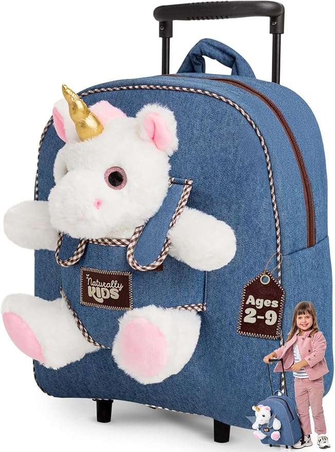 Toddler Luggage for Girls w Unicorn Toys, Kids Rolling Backpack for Girls, Toddler Suitcase, Gifts for 3 4 5 6 Year Old
