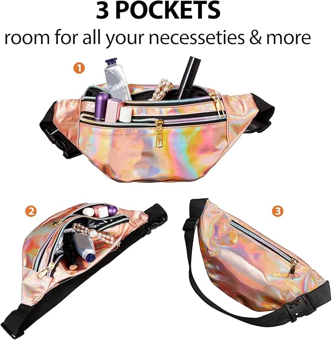 Frienda 2 Pieces Holographic Fanny Pack for Women Colorful Sport Waist Bag Pack