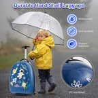 HONEY JOY Kids Luggage, 16” Children Rolling Suitcase w/Wheels & Telescopic Handle, Hard Shell Lightweight Travel Luggage for Toddlers, Carry On Luggage with Wheels for Boys Girls(Blue Astronaut)