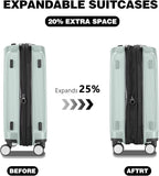 Luggage Sets 3 Piece, Lightweight Expandable PC Hardside Durable Suitcases with Spinner Wheels & TSA Lock, 20/24/28 Inch, Light Green