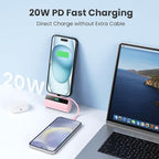 Small Portable Charger for iPhone with Built in USB C Cable, 5500mAh Mini Power Bank 20W PD Fast Charging, LCD Display Battery Pack for iPhone 17/16/15/14/13/12/11/X/8/6 Series Android Galaxy (Pink)