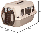 Amazon Basics Hard-Sided Dog and Cat Kennel, Single-Door Travel Pet Carrier with Metal Wire Ventilation, 23.6"L x 15.7"W x 13"H, Beige