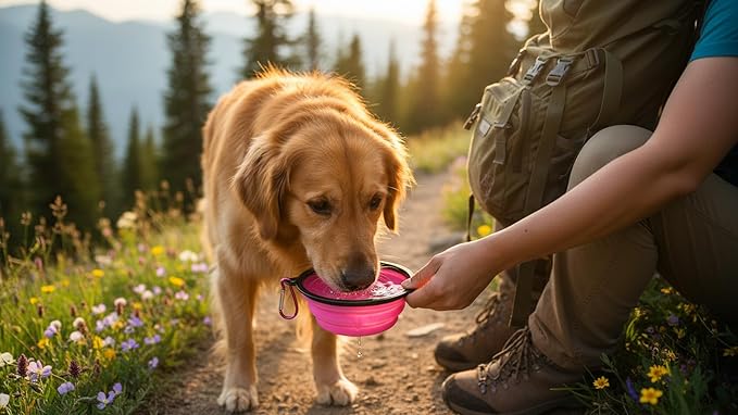Silicone Foldable Pet Food Water Feeder, Collapsible Travel Bowl for Dog and Cat, Outdoor Portable (Pink)
