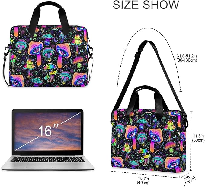 Magic Mushrooms Laptop Bag 15.6 inch, Waterproof Laptop Case with Strap, Protective Laptop Carrying Case for Women & Men