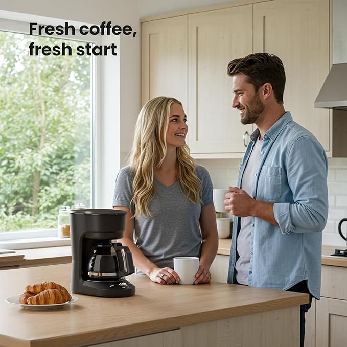 Kismile 5-Cup Drip Coffee Machine with LED Display, Small Coffee Maker with Anti-Drip, Timer, Auto Shut-Off, Dry-Boil Protection, Removable Funnel, Compact, Ideal for Home & Office