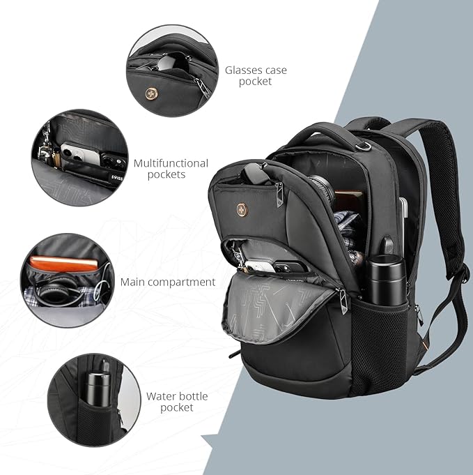 Swissdigital Design Business Laptop Backpack, College Laptops Backpack with USB Charging Port for Men and Women Fits 16 Inch Notebook, Black-Finder Color Random | SD1670BT013-01