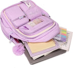 PIG PIG GIRL Kids Backpack for Girls School Bags for Middle School Students Book Bag for Elementary Primary Kawaii Ita Backpack, Purple and Beige