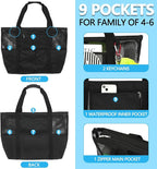 Fammart Mesh Beach Bag, Large Beach Tote with Zipper Pocket, Toys Pool Bag for Family Travel Vacation Cruise Essentials