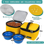 PetAmi Dog Travel Bag, Travel Pet Bag Organizer, Dog Food Travel Bag with Container Collapsible Bowls, Pet Travel Supplies Gift Accessories for Weekend Camping, Puppy Cat Diaper Bag, Yellow Medium
