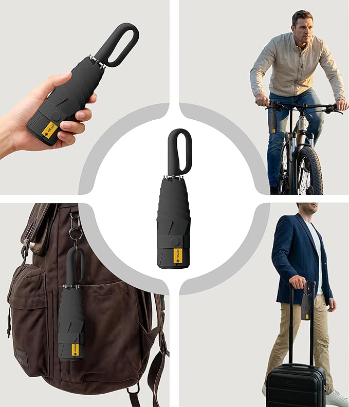 Mini Travel Umbrella with Carabiner Handle UPF 50+ Sun & Rain Protection Portable Manual Open Close Windproof Umbrella Small Compact Portable Parasol for Commuter Kids Women Men