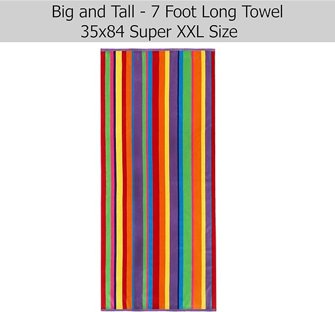 COTTON CRAFT Oversized Beach Towels - 2 Pack Summer of Siam XXL 35x84- The Big Kahuna 7 Foot Extra Large Beach Blanket Towel - Big & Tall - 100% Cotton Velour Plush Soft Luxury - Multi Color Stripe