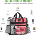 MAY TREE Clear Bag for Stadium Events, 12x6x12 Clear Tote Bag with Removable Strap, Transparent Bag for Concert Sports Gym, White Block-Strap