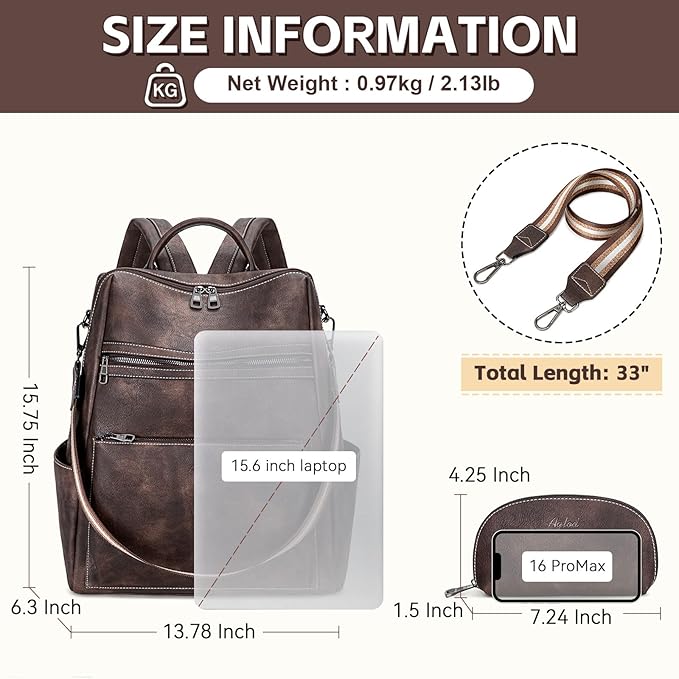 AGLOD Vegan Leather Laptop Backpack for Women 15.6 Inch Work Backpack Purse for Travel College