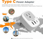 2 Pack European Travel Plug Adapter, TESSAN US to Europe Plug Adapter with 3 USB Ports (1 USB C), Type C Power Outlet for EU International Italy Iceland Spain France Germany