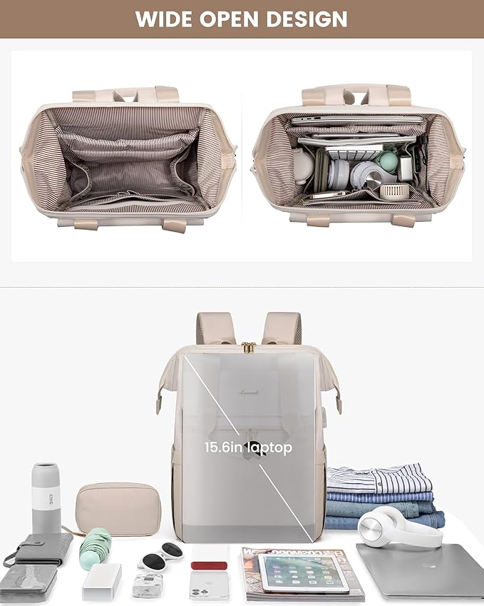 LOVEVOOK Laptop Backpack for Women, 15.6 Inch Work Laptop Bag with USB Port, Fashion Teacher Nurse Backpack Purse, Waterproof Travel Computer Backpack with Organizer Bag, 2PCS