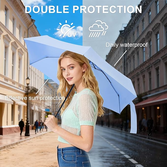 Compact Travel Umbrella with Case - Mini Umbrella for Purse, Small Lightweight &Tiny Design Perfect for Parasol Outdoor Sun&Rain Umbrellas