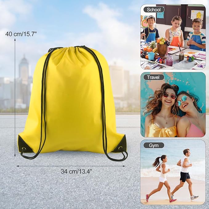 PLULON 2Pcs Drawstring Bags Bulk Drawstring Backpack Green Yellow String Backpack Cinch Sack Sport Gym Backpack Bags for Yoga Traveling Outdoor Sports
