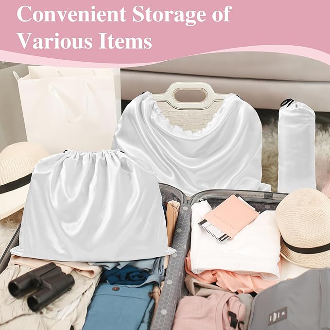 Ersmak 6 Pack Dust Bags for Handbags - Ivory White Silk Dust Cover Bag for Purses Shoes - Satin Drawstring Dustproof Bags for Travel Storage - 19.7 x 15.7 In