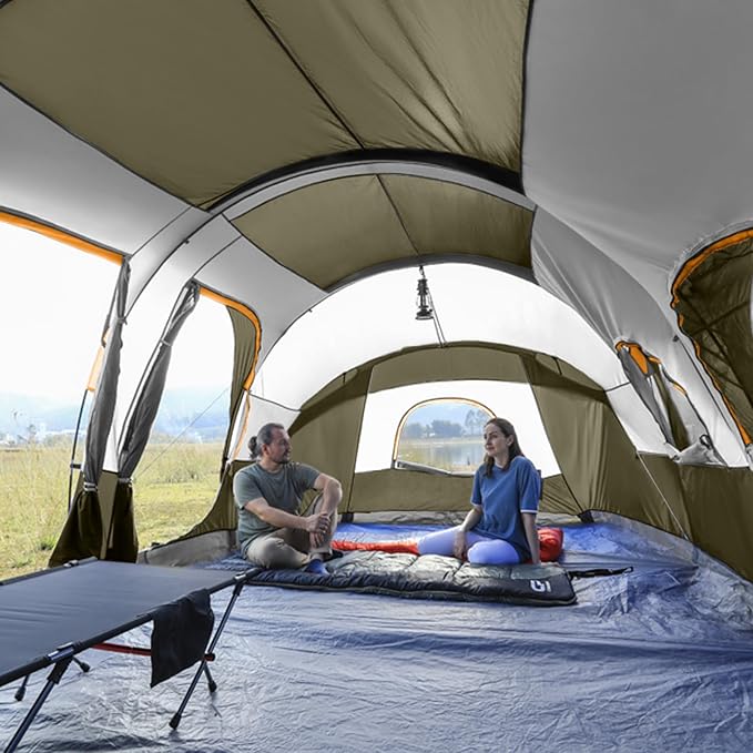 CAMPROS CP Tent 12-Person-Camping-Tents,3 Room Family Tents,Waterproof Windproof Family Tent with Top Rainfly,6 Large Mesh Windows,Double Layer,Easy Set Up, Portable with Carry Bag-20' x 9' x 72"(H)