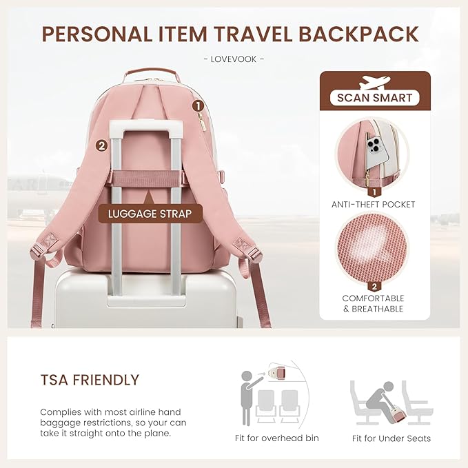 LOVEVOOK Laptop Backpack for Women with Pouch Pocket for Large Capacity Cup,15.6 Inch Teacher Nurse College Work Backpack Purse,Waterproof Laptop Bag Computer Back Pack for Travel, Beige-Pink-Brown