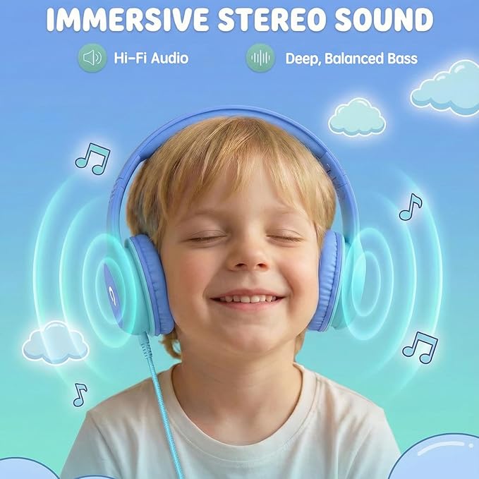 ADOOPE Wired Kids Headphones with USB C Plug, 85dB Safe Volume, Adjustable Headband, Tangle-Free Cord Headphones for School, Tablet, Travel (Sky Blue & Mint Green, Without Microphone)