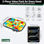 YQBRAO 2-Pack Large Clear Hard Shell Zipper Case Black, 1.2mm Heavy-Duty Crush-Proof Makeup Bag, Large Diaper Bag Organizer Pouches, Rigid Clear Zipper Pouches for Toys, Art Supplies & Tech