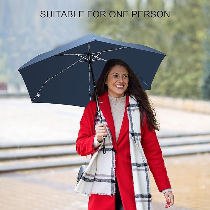 Compact Travel Umbrella for Purse - Flat Handle, Waterproof for Light Rain