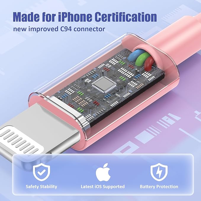 4Pack USB C to Lightning Cable 6FT, Fast Charging Cord for iPhone 14, Replacement for Apple Original Charger Cable for iPhone 14 13 12 11 Pro 11 XS MAX XR 8 7 6s Plus-Pink
