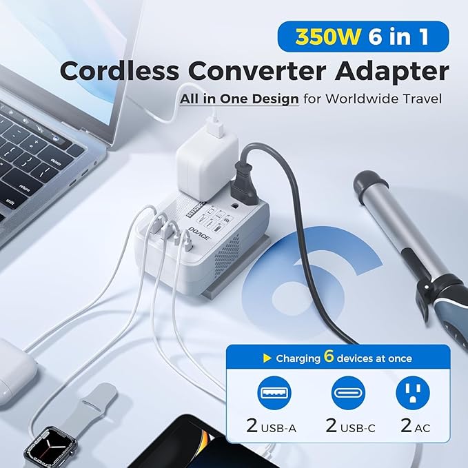 Upgraded 350W Voltage Converter US to Europe for Hair Straightener Shaver Toothbrush CPAP Camera Cell Phone - 220V to 110V Converter for European Travel, Power Converter Adapter Combo with PD Chargers