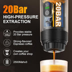 6-in-1 Portable Electric Espresso Machine–20Bar Self‑Heating camping coffee maker with 7500mA Battery,Display,compatible with Large/Small Capsules&Coffee Powder for Travel,Camping,Car&Office