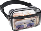 Veckle Clear Fanny Pack Stadium Approved - Plus Size 35-51 Inch Adjustable Strap Transparent Belt Bag for Women Men Fits 7.5" Smartphone, Crossbody Clear Bag for Stadium Events Sports Concerts, Black