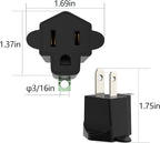 4 Pack 3-2 Prong Adapters Grounding Adapter JACKYLED 3-Prong to 2-Prong Adapter ETL Listed Fireproof Material 392℉ Resistant Heavy Duty Wall Plugs for Household Appliances Industial, Black