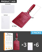 Teskyer Luggage Tags, 3 Pack Premium PU Leather Luggage Tags Privacy Protection Travel Bag Labels Suitcase Tags