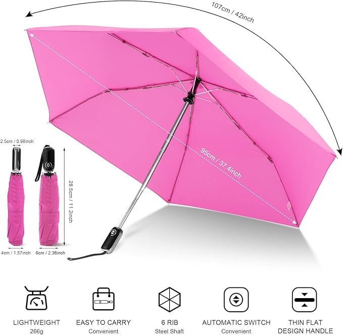 Compact Travel Umbrella for Purse - Flat Handle, Waterproof for Light Rain