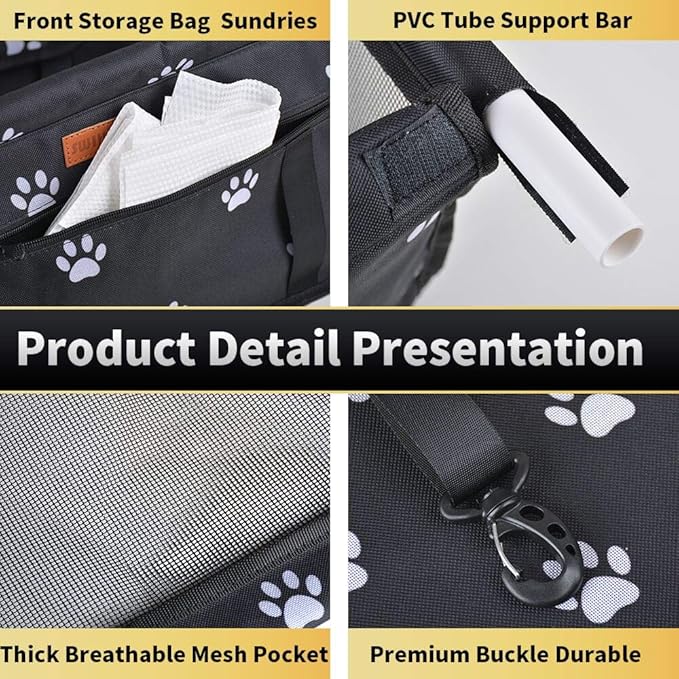 Dog Car Seat Puppy Portable Pet Booster Car Seat with Clip-On Safety Leash and PVC Support Pipe, Anti-Collapse,Perfect for Small Pets