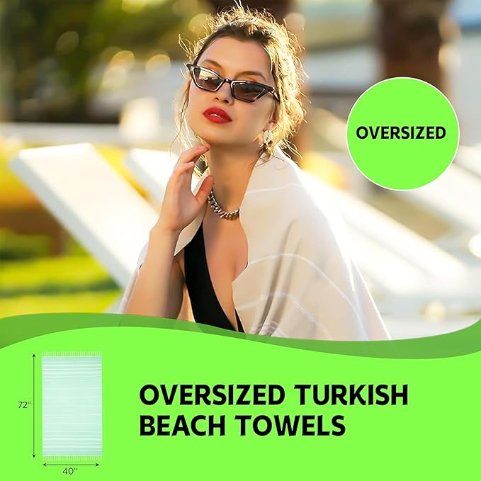 HAVLULAND Turkish Beach Towels Oversized -100% Turkish Cotton Super Soft Lightweight - Absorbent and Quick Drying Bath Towel - Sand Free Beach Towel - Turkish Towels for Adults (Aquamarine, 12 Pack)
