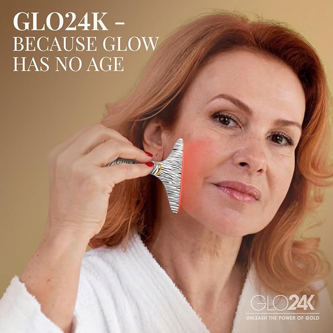 GLO24K 7 Color Beauty Device – Triple LED Action & Vibration Technology Facial and Neck Massager (Zebra, 1 Pack)