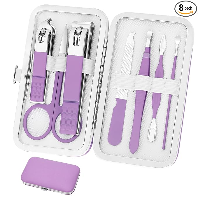 Aceoce Manicure Set Women's Nail Clipper Set Nail Kit with Travel Case - Purple, Stainless Steel, Compact, Curved Edge, Perfect for Travel & Everyday Use