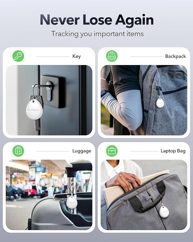 Air Tracker Tags-4 Pack for Apple Find My (iOS Only), Official MFi Certified, Mini Bluetooth Key Finder Locator with Sound, Smart Luggage Tracker for iPhone, Suitcases, Backpack, Wallet, Bike